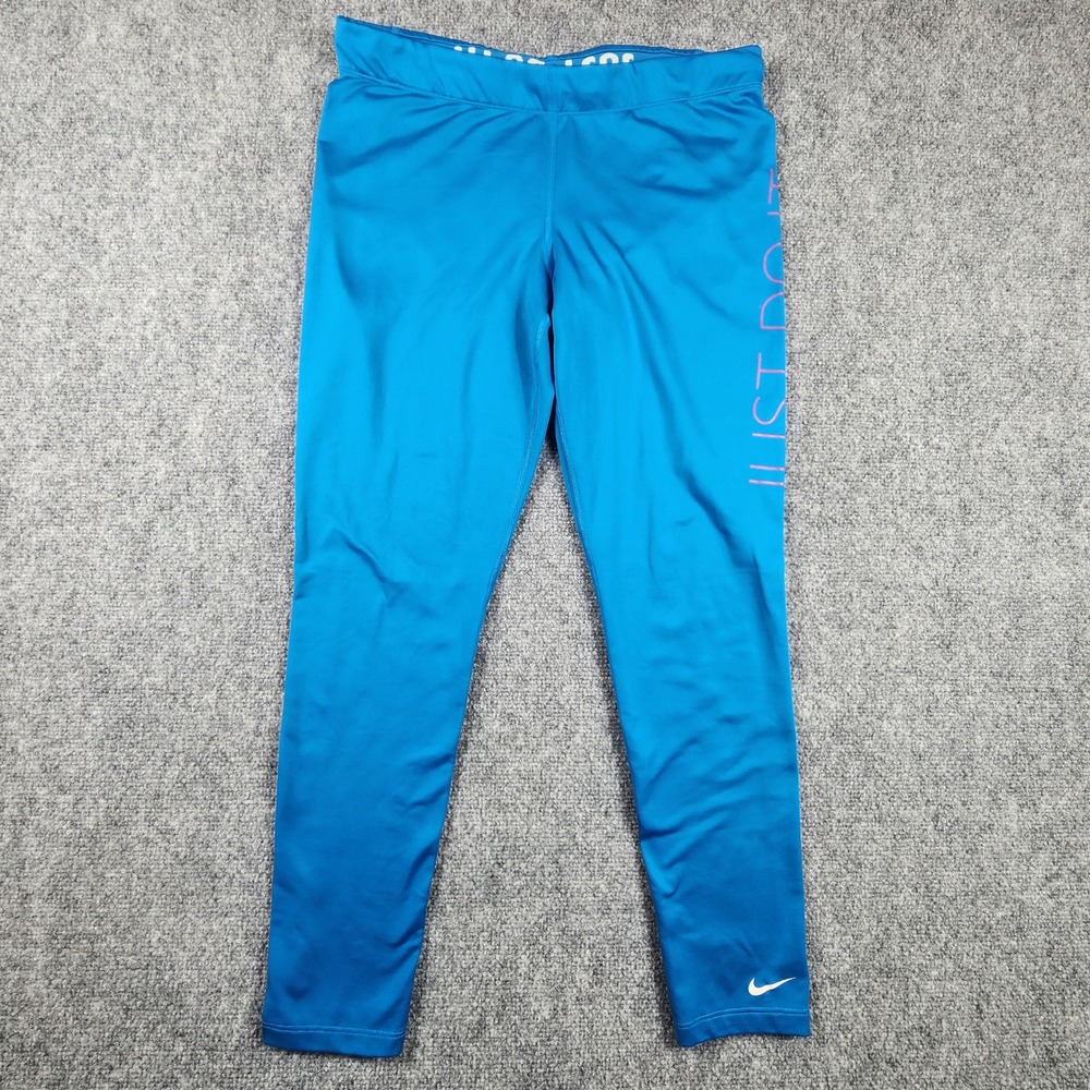 Nike Pro Combat Dri-FIT Therma-FIT Leggings Blue Pink Just Do It Womens Large